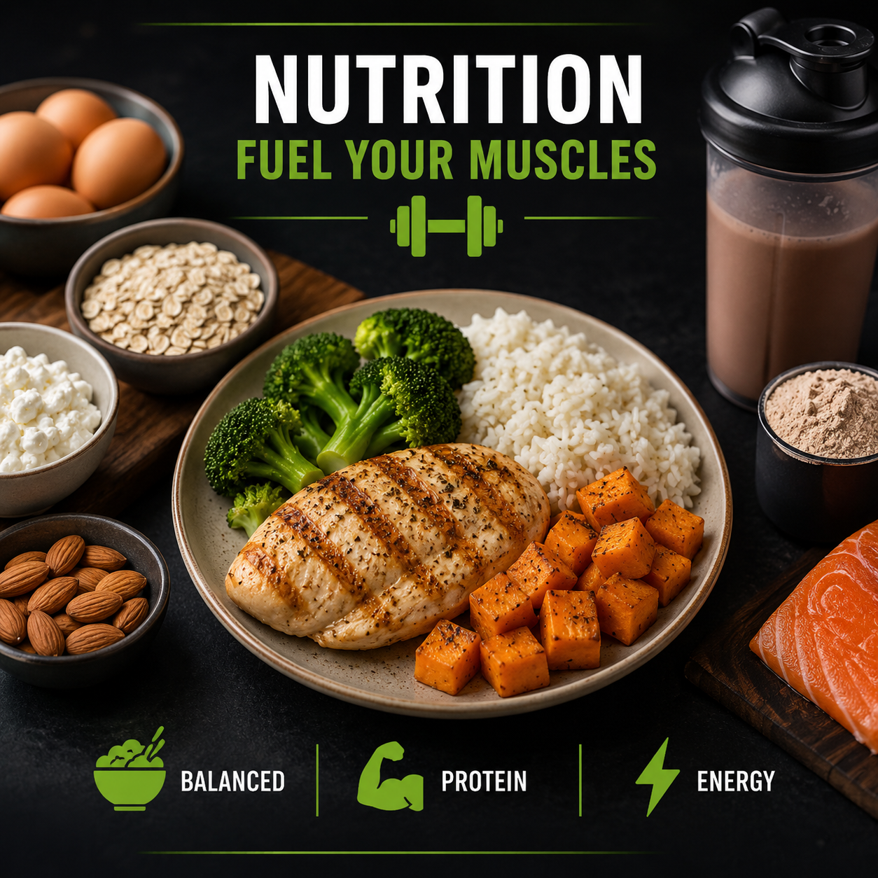 Muscle building nutrition, macro diet tracking, and protein intake