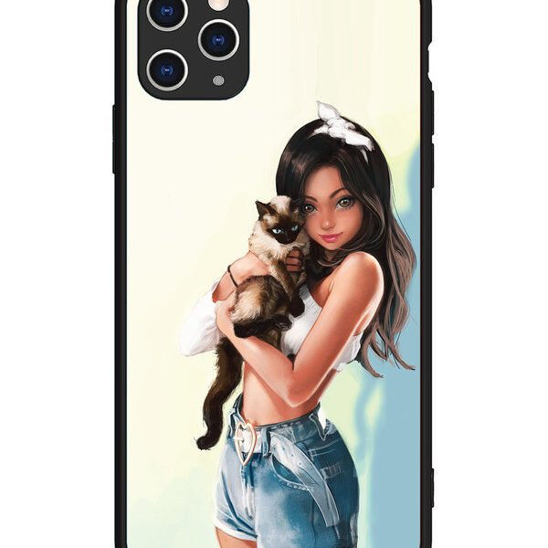 iPhone 11 Pro Max | 2D Metal | Cute Girl with Cat | LC079