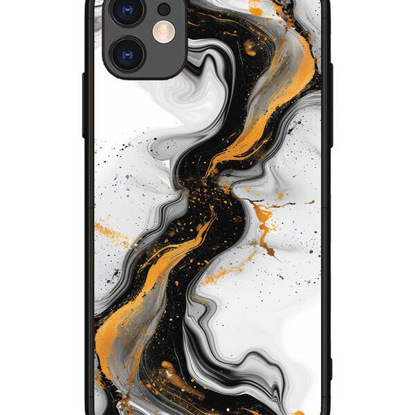 iPhone 11 | 2D Metal | Black And Golden Marble Essence | LC067