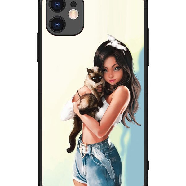 iPhone 11 | 2D Metal | Cute Girl with Cat | LC067