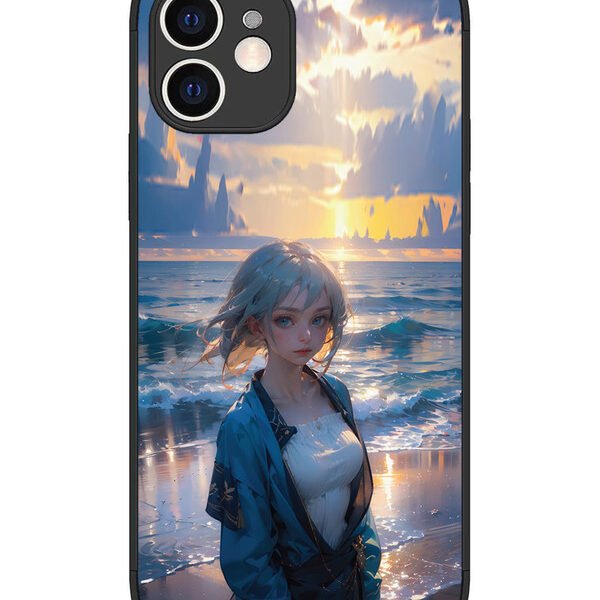 iPhone 12 | 2D Metal | Anime Girl Beach Ocean Waves | LC075
