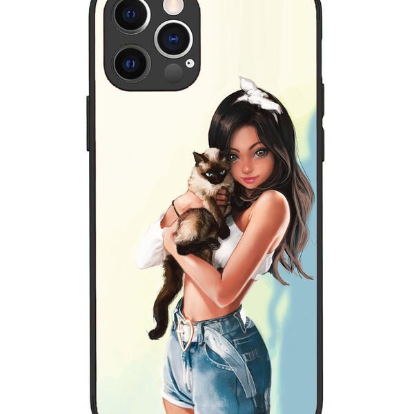 iPhone 12 Pro | 2D Metal | Cute Girl with Cat | LC069
