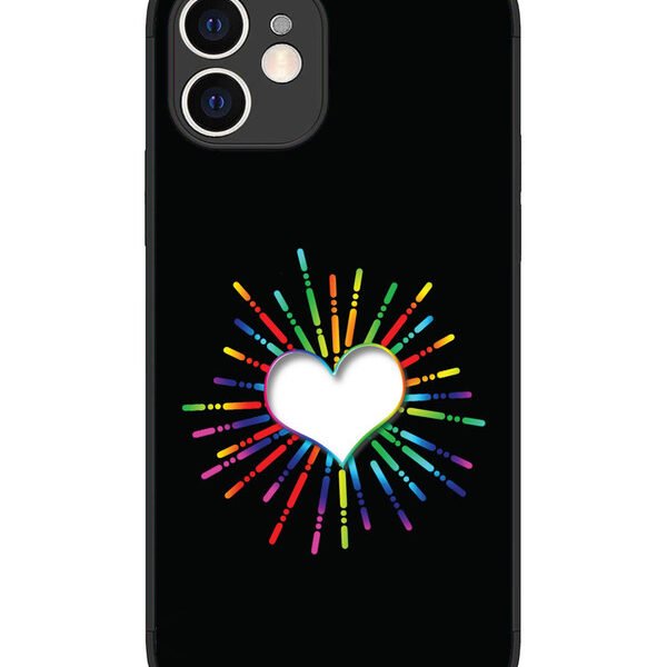 iPhone 12 | 2D Metal | Colourful Heart on Black | LC075