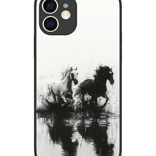 iPhone 12 | 2D Metal | Black & White Horse | LC075