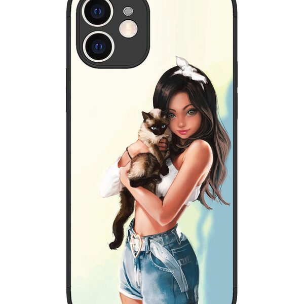 iPhone 12 | 2D Metal | Cute Girl with Cat | LC075