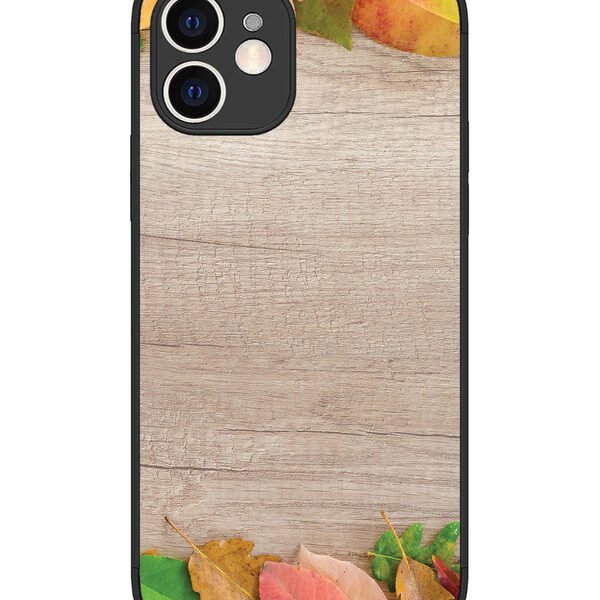 iPhone 12 | 2D Metal | Autumn Leafs On Wooden Table | LC075