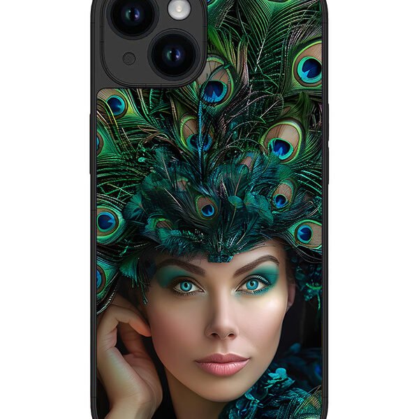 Iphone 15 | 2D Metal | Girl With Peacock Feather Crown | LC076