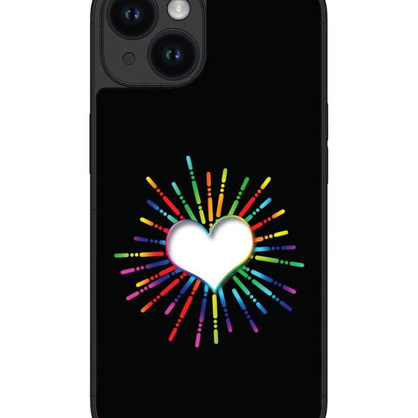 Iphone 14 | 2D Metal | Colourful Heart On Black | LC301