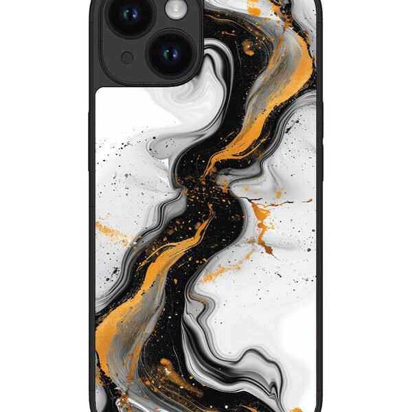 Iphone 15 | 2D Metal | Black And Golden Marble Essence | LC076
