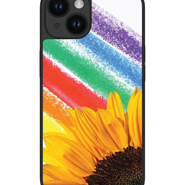 Iphone 14 | 2D Metal | Sunflower On Colourful Lines | LC301