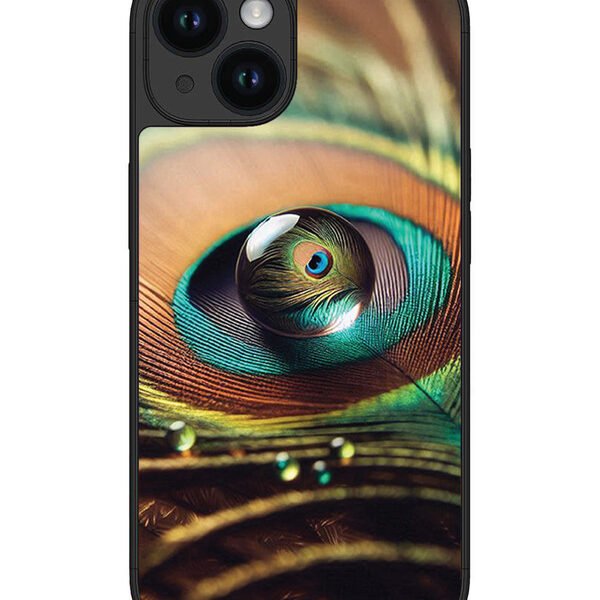 Iphone 15 | 2D Metal | Water Drop On Peacock Feather | LC076