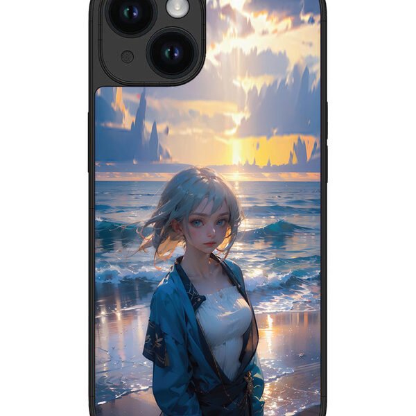 Iphone 14 | 2D Metal | Anime Girl Beach Ocean Waves | LC301
