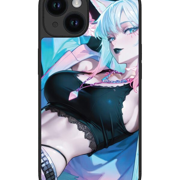 Iphone 15 | 2D Metal | Anime Girl Fox Headpohone White Hair | LC076