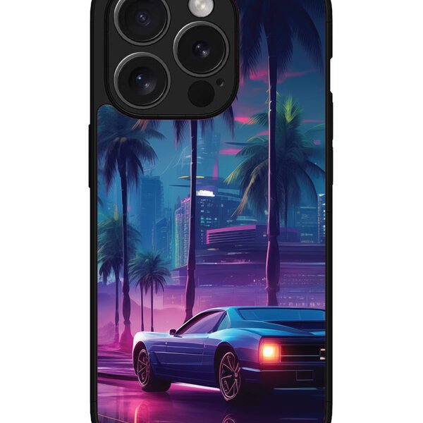 Iphone 15 Pro Max | 2D Metal | Sunset-Sports-Car-City-Palm-Trees | LC077