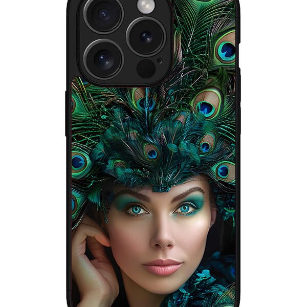 Iphone 15 Pro | 2D Metal | Girl With Peacock Feather Crown | LC068