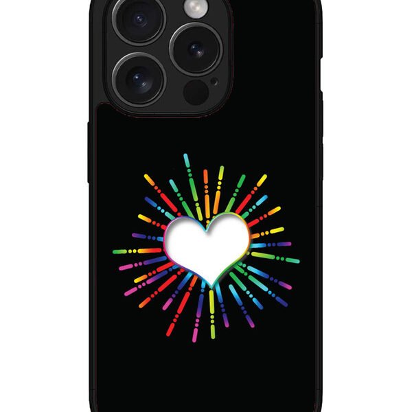 Iphone 15 Pro | 2D Metal | Colourful Heart On Black | LC068