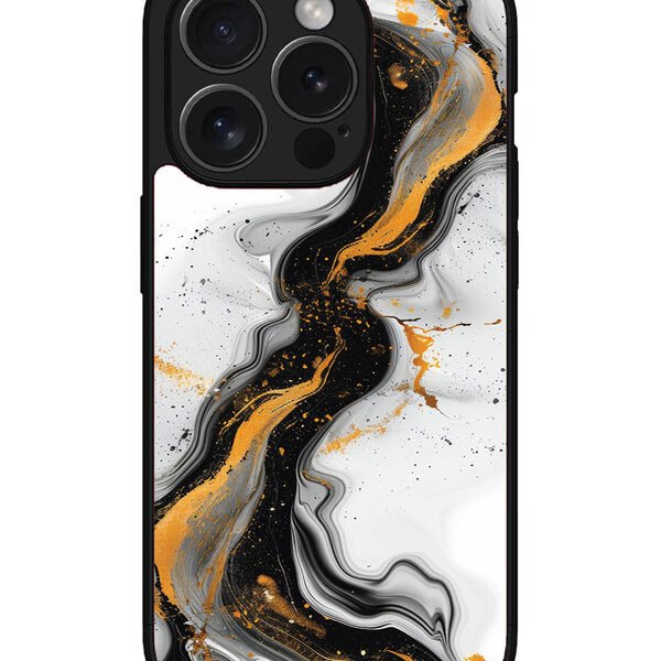 Iphone 15 Pro Max | 2D Metal | Black And Golden Marble Essence | LC077
