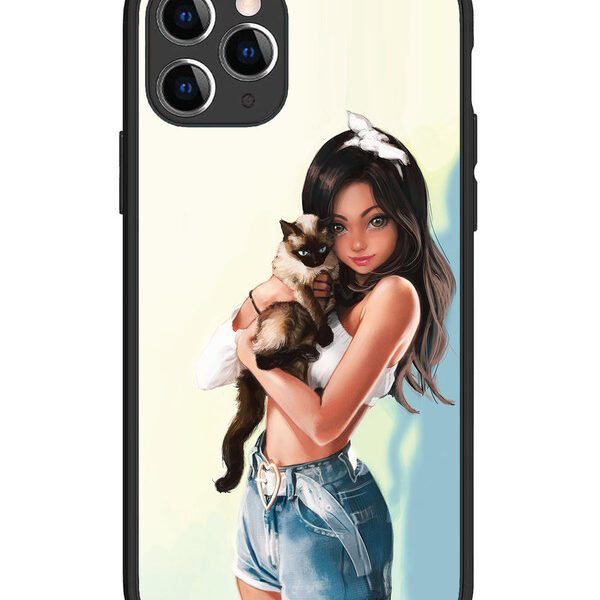 iPhone 11 Pro | 2D Metal | Cute Girl with Cat | LC081