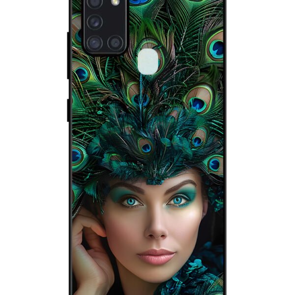 Samsung Galaxy A21S | 2D Metal | Girl with peacock feather Crown | LC123