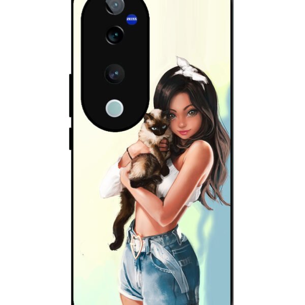 Vivo V40 Pro, 2D Metal, Cute Girl with Cat