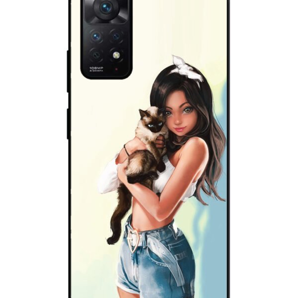 Redmi Note 11 | 2D Metal | Cute Girl with Cat | LC210