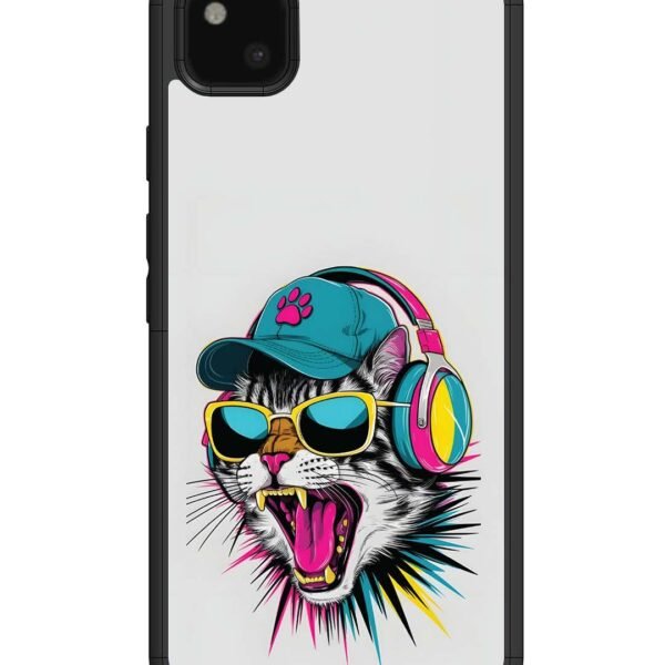 Google Pixel 4 Xl | 2D Metal Case | Neon Pop Art Dj Cat Vibe | LC062