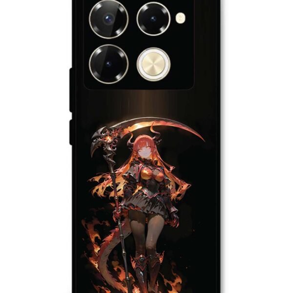 Infinix Note 40 Pro 5G | 2D Metal Case | Anime-Girl-Sycthe-Red-Hair-Horn | LC295