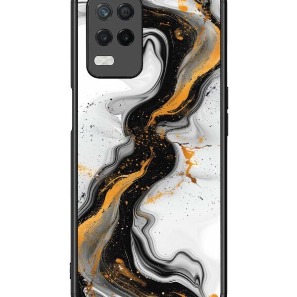 Realme 8 5G | 2D Metal Case | Black And Golden Marble Essence | LC108