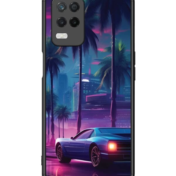 Realme 8 5G | 2D Metal Case | Sunset-Sports-Car-City-Palm-Trees | LC108