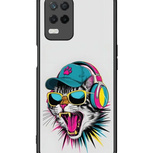 Realme 8 5G | 2D Metal Case | Neon Pop Art Dj Cat Vibe | LC108